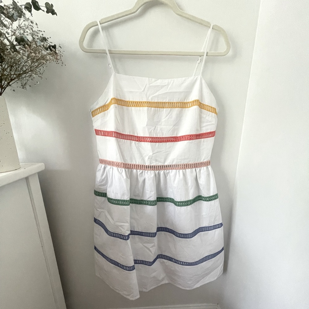 White Rainbow Stripe A-Line Dress